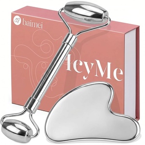 image:imageBAIMEI IcyMe Gua Sha amp Jade Face Roller SetFacial Beauty Skin Care ToolsGrey